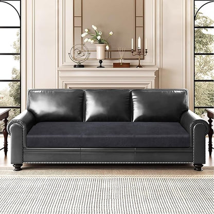 Leather Look Couch Cushion Covers Sofa Seat Slipcovers Sets Couches Furniture Protector for Sectional Armchair Loveseat Pets Kids Stretch Spandex Fabric (1 Cushion Sofa, Dark Grey)