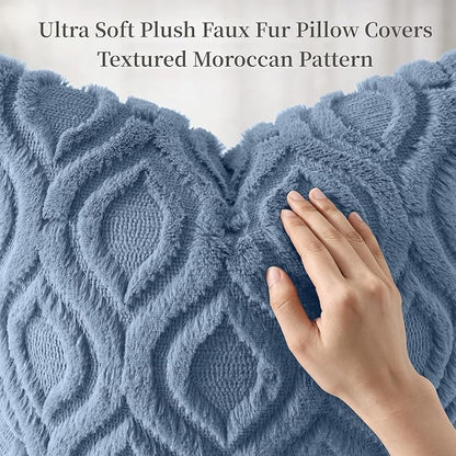 decorUhome Throw Pillow Covers 12x20 Inch Set of 2, Soft Plush Faux Wool Dusty Blue Solid Couch Pillow Covers, Accent Farmhouse Neutral Rectangle Pillow Cases for Sofa Bed Living Room