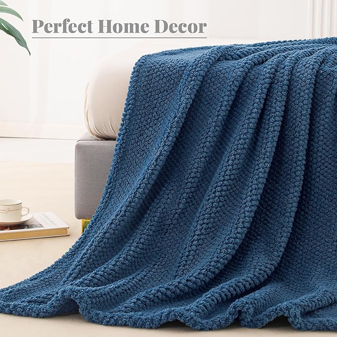 Whale Flotilla Twin Size Fuzzy Fleece Blanket for Bed, 60x80 Inch Fluffy Warm Soft Jacquard Blankets for All Season, Lightweight and Cozy, Navy Blue