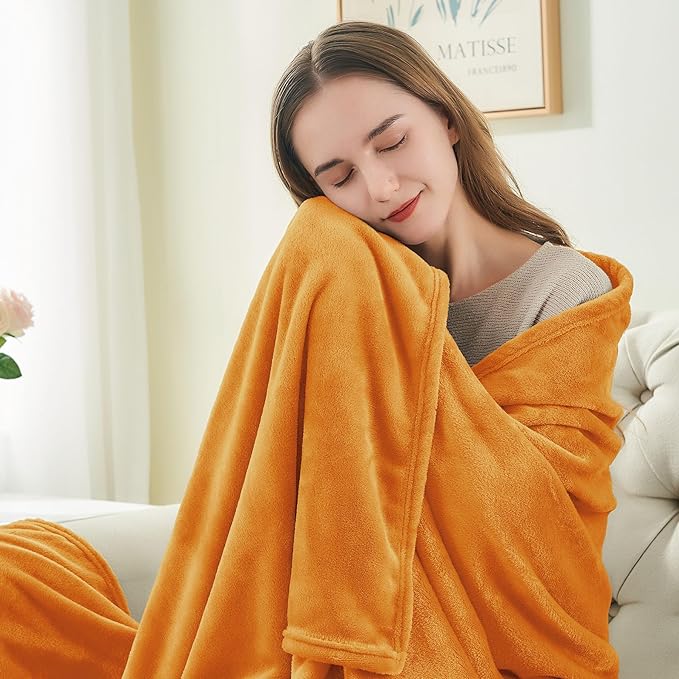 BEDELITE Fleece Blankets Queen Size Burnt Orange Throw Blankets for Bed, Luxury Plush Cozy Fuzzy Blanket 90x90 inches, Super Soft & Warm Blankets for All Seasons