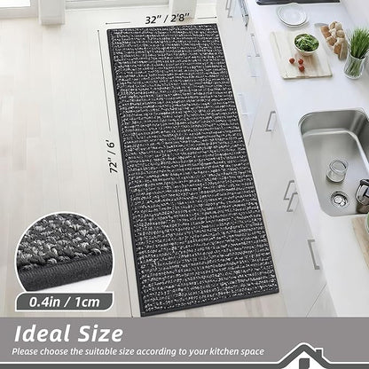 BEQHAUSE Kitchen Runner Rugs 32"x72", Non-Slip Kitchen Mats for Floor, Super Absorbent and Stain Resistant Kitchen Rug, Machine Washable Rugs for Kitchen, Hallway, Laundry & Sink, Charcoal