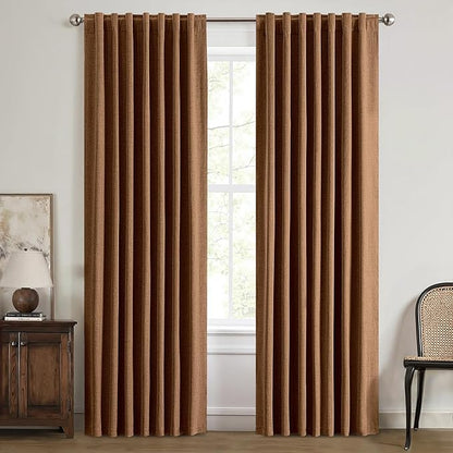 MIULEE 100% Blackout Linen Curtains for Bedroom, Brown Solid Luxury Decor Thermal Insulation Room Darkening Drapes for Living Room Nursery Back Tab Rod Pocket 42 x 63 Inches, 2 Panels