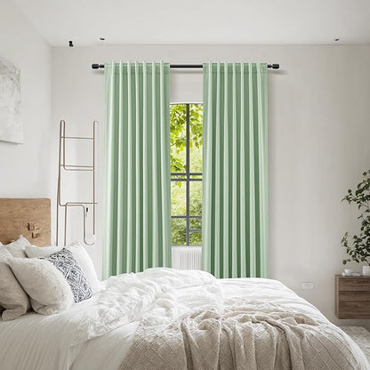 Aqua Green 100% Blackout Linen Curtains 96 Inch Length 2 Panels Set for Living Room Bedroom Back Tab Thermal Insulated Black Out Drapes Room Darkening Farmhouse Style for Bedroom Window Curtains