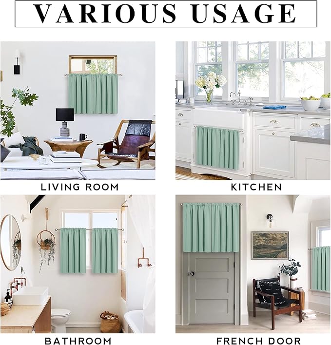 RYB HOME Short Blackout Curtains for Small Window, Sunmmer Heat Light Blocking Privacy Protection Curtains for Sunroom Laundry Room Stair Window, Width 52 by Length 36, Aqua, Set of 2
