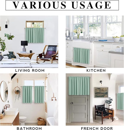 RYB HOME Short Blackout Curtains for Small Window, Sunmmer Heat Light Blocking Privacy Protection Curtains for Sunroom Laundry Room Stair Window, Width 52 by Length 36, Aqua, Set of 2