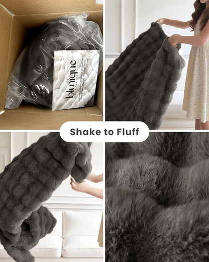 Ultra Soft Cozy Faux Fur Throw Blanket, Fuzzy Plush Thick Bubble Blanket, Oversize Luxury Fluffy Blanket for Couch, Bed, and Living Room, 60x80 Inches, Dark Grey Taupe