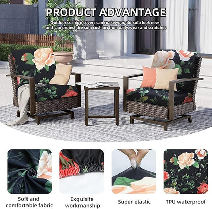 8Pcs Outdoor Cushion Covers, Patio Cushion Covers,Stretch Elastic Slipcovers, Replacement Washable & Reusable Furniture Protector for Patio Couch (Death of Summer-Pattern,Cover Only)