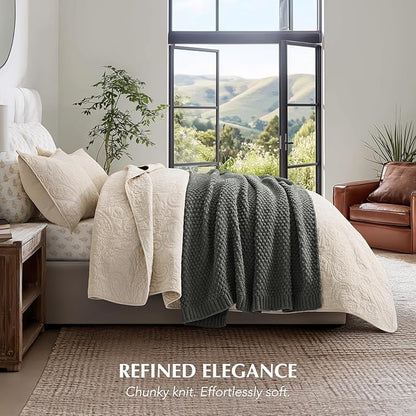 EVERGRACEHOME Chunky Chenille Knit Throw Blanket for Couch, Soft Luxurious Moss Stitch Blankets for Bed, Cozy Decorative Farmhouse Knitted Throws for Sofa, Charcoal Gray, 60" x 80"