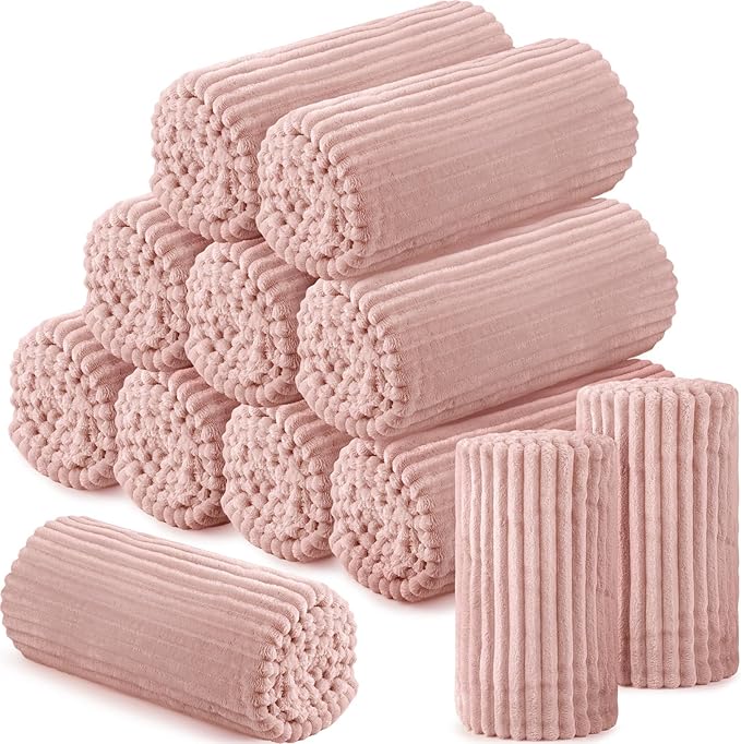 Buryeah 12 Pcs Flannel Throw Blanket Bulk 50 x 60 in Sleepover Blanket Outdoor Wedding Throw Lightweight, Oeko-tex Standard 100 Certified for Sofa Homeless Gifts (Vintage Pink)