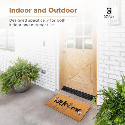 Bee - 17"x29" - Coir Door Mat with Heavy Duty Backing - Welcome Mats for Entryway, Porch - Anti-Slip PVC & Coconut Fiber Surface - Natural Home Accessories, Minimalist Original Design