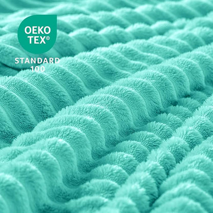 BEDELITE Fleece Blanket Twin Size – 3D Ribbed Jacquard Soft and Warm Decorative Fuzzy Blankets – Cozy, Fluffy, Plush Lightweight Throw Blankets for Couch, Bed, Sofa(Aqua, 60x80 inches)