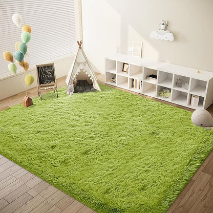 6x9 Area Rugs for Living Room: Fluffy Shag Soft Washable Rug Large Fuzzy Plush Indoor Carpet for Bedroom Nursery Playroom Kids Girls Boys Room (Grass Green, 6'x9')