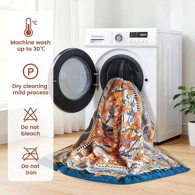 MSGKV Boho Throw Blanket 90"x90" Bed Floral 100% Cotton Blanket Spring Breathable Lightweight Queen Blankets All Seasons Home Decor Muslin