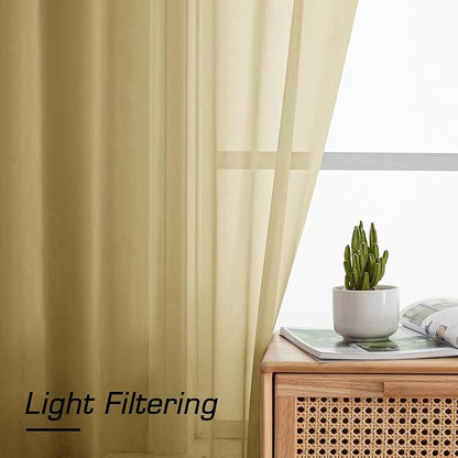 Simplebrand Gold Sheer Valances 14 Inches Long for Living Room Pocket 2 Panel Light Filtering Sheer Translucent Valence Toppers for Window Kitchen Bathroom Bedroom Ivory 42x14 Inch Length