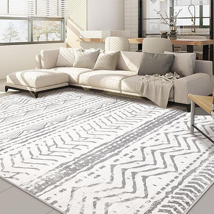 Nakagishi Area Rugs 9x12 Living Room: Washable Boho Large Neutral Modern Soft Farmhouse Rug Stain Resistant Indoor Non-Slip Accent Carpet for Bedroom Nursery Kids Playroom Office Dining Room- Gray