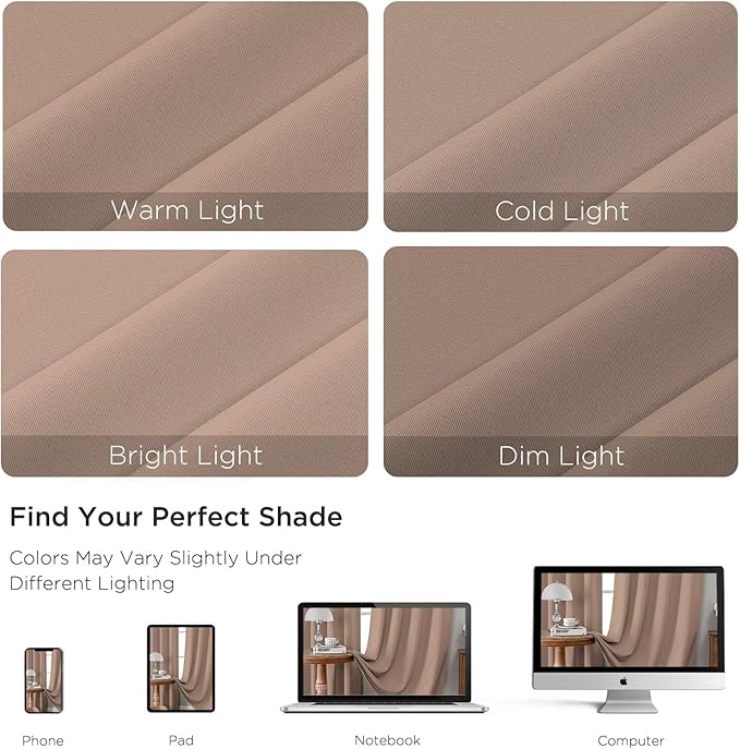 CUCRAF Khaki Blackout Curtains 54 inch Length 2 Panels Set, Rod Pocket Room Darkening Drapes for Bedroom Living Room, Insulated Thermal Light Blocking Window Curtain (W52 x L54 Inch)