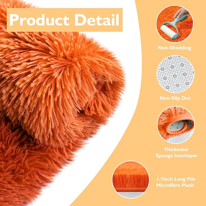 6x9 Fluffy Area Rug for Living Room,Shag Area Rugs for Bedroom,Orange Soft Fuzzy Rug Non-Shedding Indoor Plush Carpet for Kids Bedroom Nursery Dorm Home Decor