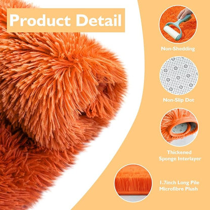 Orange Fluffy Round Rug,Soft Area Rugs for Girls Room,Shaggy Rugs 3'X3' for Living Room,Non Slip Circle Rug for Kids Bedroom,Shag Plush Nursery Carpets,Fuzzy Plush Rug for Dorm,Cute Room Decor Carpet