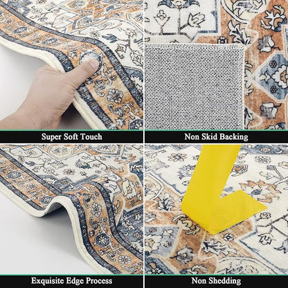 HEBE Hallway Runner Rug 2'x6' Washable Vintage Distressed Area Rugs Non Slip Laundry Rug Runner Boho Floor Carpet Runners for Hallways Entryway Laundry Room Kitchen Bathroom