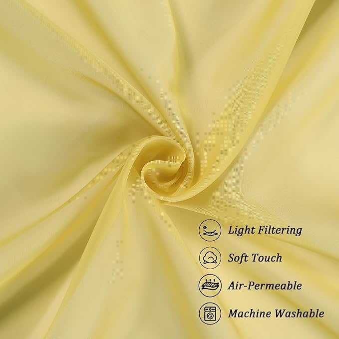 Chyhomenyc Mustard Yellow Sheer Valances for Windows - Light Filtering Small Kitchen Curtains, Short Top Window Treatment Decor for Living Room Bathroom Basement, 42Wx18L inches, 2 Pack