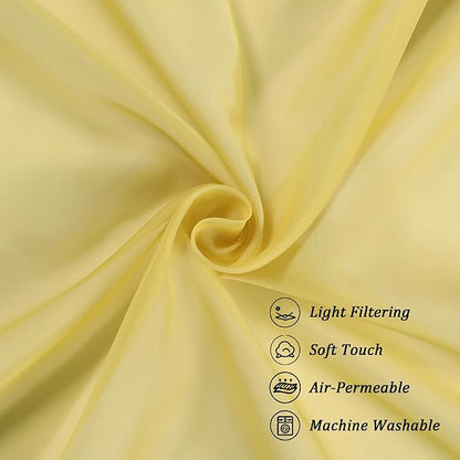 Chyhomenyc Mustard Yellow Sheer Valances for Windows - Light Filtering Small Kitchen Curtains, Short Top Window Treatment Decor for Living Room Bathroom Basement, 42Wx18L inches, 2 Pack