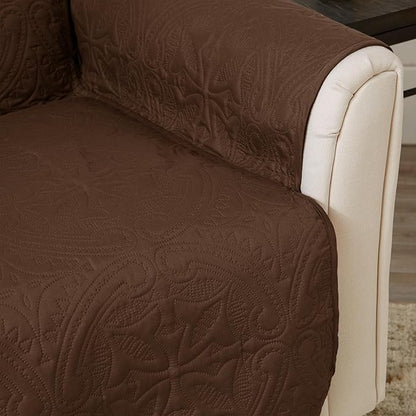 Great Bay Home Reversible Loveseat Cover - Washable Slipcover Furniture Protector with Elastic Straps - Perfect for Kids & Pets - Quilted & Stitched Detail (Chocolate/Taupe)