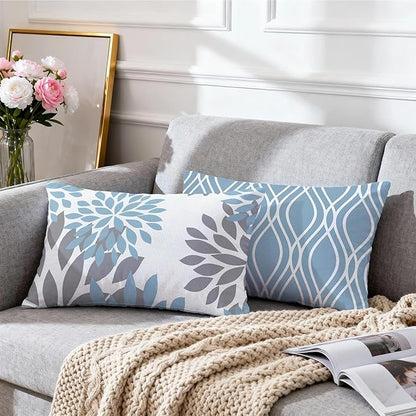 Hexagram Geometric Aqua Blue Pillow Covers 12x20 Set of 4, Decorative Outdoor Boho Modern Throw Pillow Covers, Home Sweet Home Farmhouse Cushion Case for Couch Sofa Bedroom Indoor Decor(No Insert)
