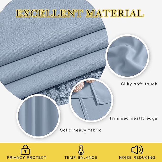 NICETOWN Blackout Curtains for Bedroom 63 inch Length 2 Panels - Window Treatment Thermal Insulated Solid Grommet Blackout for Living Room (52 by 63 Inch,Vintage Blue)