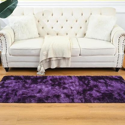 Goideal Fluffy Runner Rug for Bedroom Living Room, 2x6 Purple Bedside Rugs, Faux Fur Shag Modern Carpet Ultra Soft Girls Boys Room Home Decor, Tie-Dyed