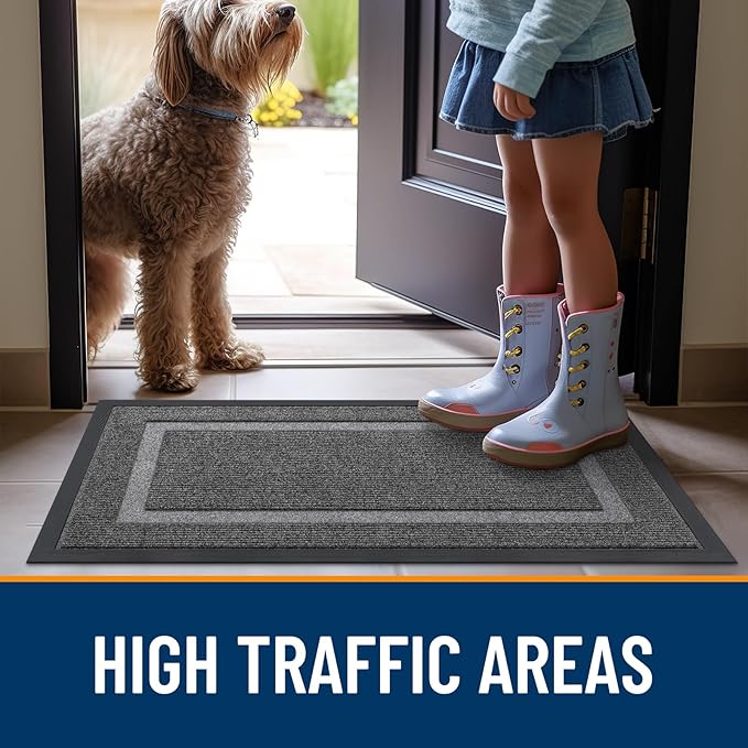 OLANLY Front Door Mat Indoor Outdoor Entrance, Waterproof All-Season, All-Weather Doormat, Sturdy Natural Rubber, Fade Resistant, Low Profile, Easy Clean Patio Porch Entryway Mat, 71x47, Dark Grey