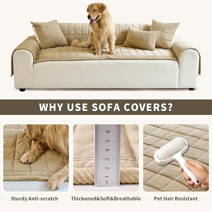 Couch Covers for Dogs Washable, Non Slip Couch Covers for Loveseat Sofa Pet Friendly, Soft Fuzzy Sofa Covers for Pet, Dog Couch Cover Furniture Protector(1PC,Light Brown,27.6"x27.6")