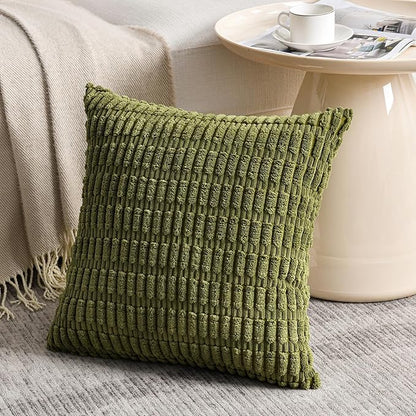 Fancy Homi 4 Packs Boho Moss Green Decorative Throw Pillow Covers 18x18 Inch for Couch Bed Sofa, Rustic Modern Farmhouse Home Decor, Soft Plush Corduroy Cute Square Cushion Case 45x45 cm