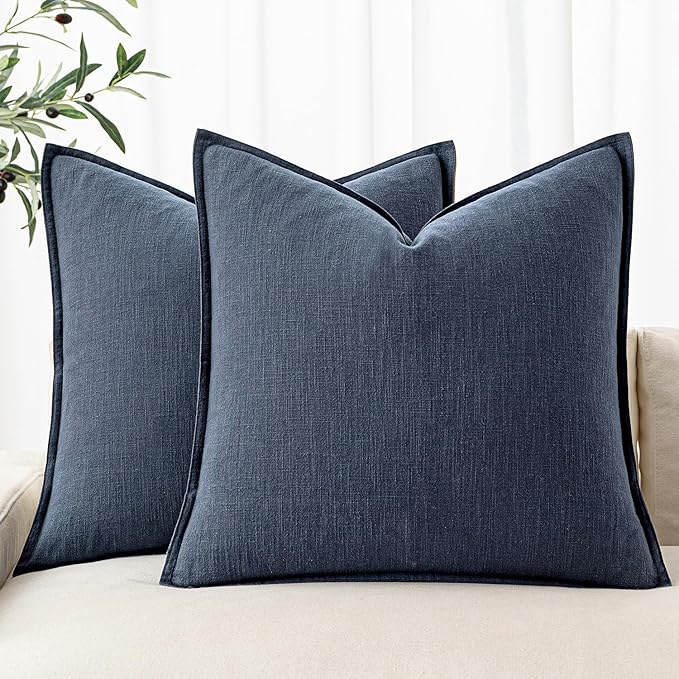 MIULEE Decorative Pillow Covers 20x20 Inch Indigo Blue Boho Farmhouse Neutral Couch Throw Pillows for Bed Pack of 2 Accent Coastal Modern Pillowcase Summer Sofa Livingroom Home Decor
