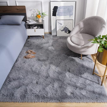 Amearea Premium Soft Fluffy Area Rug Modern Shag Carpet, 3x5 Feet, Fuzzy Shaggy Rugs for Bedroom Living Room Teen Apartment Decor, Comfortable Indoor Furry Dorm Carpets, Grey