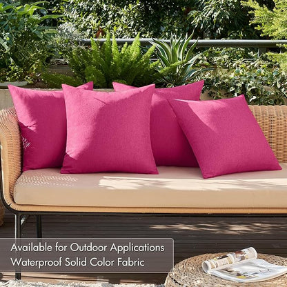 MIULEE Pack of 4 Decorative Outdoor Throw Pillow Covers Linen Waterproof Pillow Covers Farmhouse Cushion Cases for Patio Garden Tent Balcony Couch Sofa 18x18 inch Hot Pink