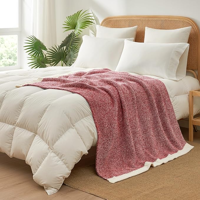Snuggle Sac Red Throw Blanket for Couch, Super Soft Warm Christmas Red Blankets Cozy Knit Fuzzy Plush Lightweight Throws for Sofa, Bed, Camping, Heather Red, 50x60 inches