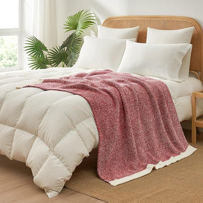 Snuggle Sac Red Throw Blanket for Couch, Super Soft Warm Christmas Red Blankets Cozy Knit Fuzzy Plush Lightweight Throws for Sofa, Bed, Camping, Heather Red, 50x60 inches