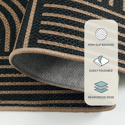Lahome Enfys Modern Geometric Outdoor Easy Jute Rug, 3x5 Indoor Outdoor Rugs for Entryway Black Living Room Carpet, Farmhouse Washable Non Slip Carpet for Patio Courtyard Bedroom