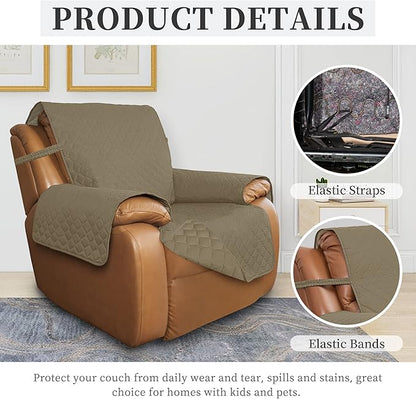 ISSUNTEX Double Protection 100% Waterproof Recliner Covers for Living Room, Reversible Furniture Protector Recliner Couch Sofa Slipcover for Dogs, Pets, Kids (Oversized Recliner, Beige/Beige)
