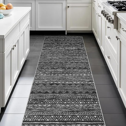 Ksrau 2x5 Hallway Runner Rug - Moroccan Non Slip Long Rug for Entryway Soft Low-Pile Washable Neutral Rugs for Kitchen Small Waterproof Indoor Floor Carpet for Bedroom Bathroom Laundry 2x5 Black