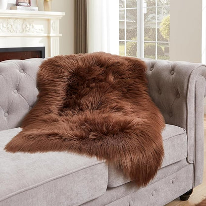 EasyJoy Ultra Soft Fluffy Shaggy Area Rug Faux Fur Rug Chair Cover Seat Pad Fuzzy Area Rug for Bedroom Floor Sofa Living Room (2 x 3 ft Sheepskin, Coffee)