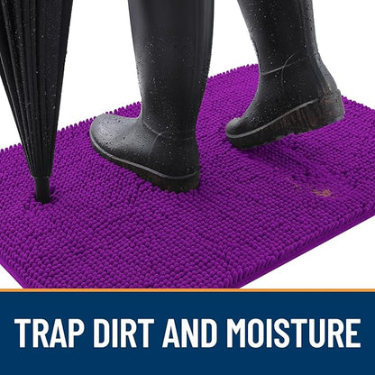 OLANLY Dog Door Mat for Muddy Paws 70x32, Absorbs Moisture and Dirt, Absorbent Non-Slip Washable Doormat, Quick Dry Chenille Mud Mat for Dogs, Entry Indoor Entryway Carpet for Inside Floor, Purple