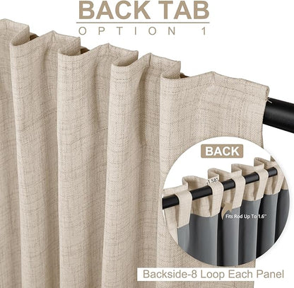 100% Blackout Shield Linen Blackout Curtains for Bedroom 102 Inches Long, Back Tab/Rod Pocket Living Room Drapes, Thermal Insulated Blackout Curtains 2 Panels Set, 50" W x 102" L, Oatmeal