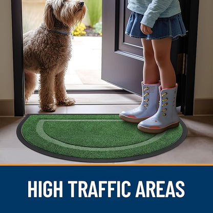 OLANLY Half Circle Door Mat Indoor Outdoor Entrance Welcome, Waterproof All-Season, All-Weather Doormat, Sturdy Natural Rubber, Low Profile, Easy Clean Patio Porch Entryway Mat, 59x23, Green