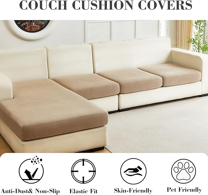 Sofa Covers Couch Covers for Sofa Pet Friendly Couch Cushion Covers Universal Sofa Covers Washable Stretch Slipcovers for Sectional Sofa (Texture Light Coffee, 3 Seats + Chaise Cover)