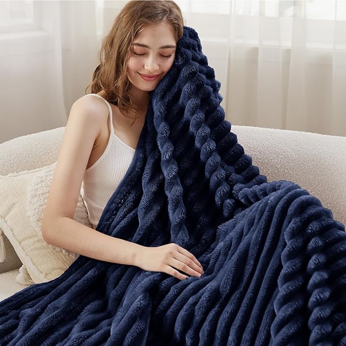 Bedsure GentleSoft Navy Blue Fleece Blanket for Couch - Cozy Soft Blankets for Women, Cute Small Throws for Girls, Navy, 60x80 Inches
