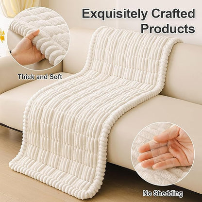 hyha Couch Covers for Dogs Washable, Non Slip Plush Dog Sofa Protectors, Fuzzy Pet Couch Covers for 3 Cushion Sofa Pet Friendly (White, 27.6" x 82.7")