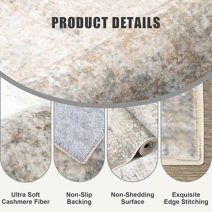 5x7 Area Rug Living Room Rug: Washable Modern Abstract Soft Thin Rug Indoor Floor No Slip Stain Resistant Carpet for Bedroom Dining Room Farmhouse Nursery Home Office - Brown Grey