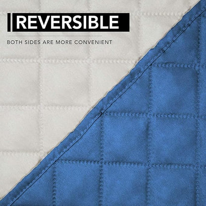 Easy-Going Oversized Recliner Cover Reversible Couch Cover Sofa Cover for Living Room Water Resistant Furniture Protector with Elastic Straps for Pets Dog (Oversized Recliner, Blue/Ivory)