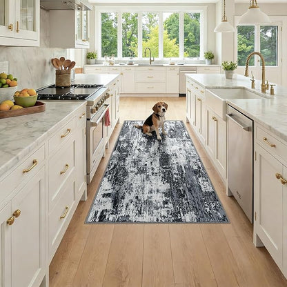 Washable Area Rugs 3x6 Non-Slip Modern Abstract Soft for Living Room Entryway Bedroom Nursery, Print Pattern, Black Navy Blue Gray
